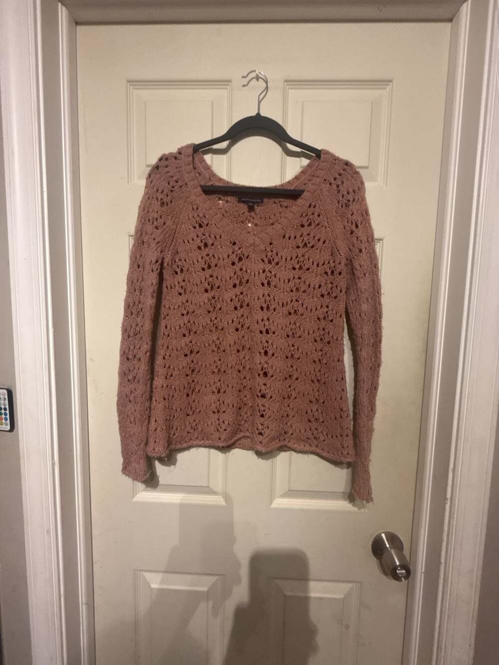 American Eagle Outfitters Sweater Size S Mauve Pink Open Knit V-Neck